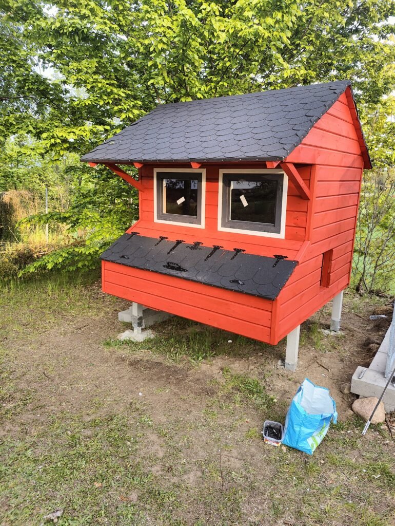 pomalowany na czerwono kurnik