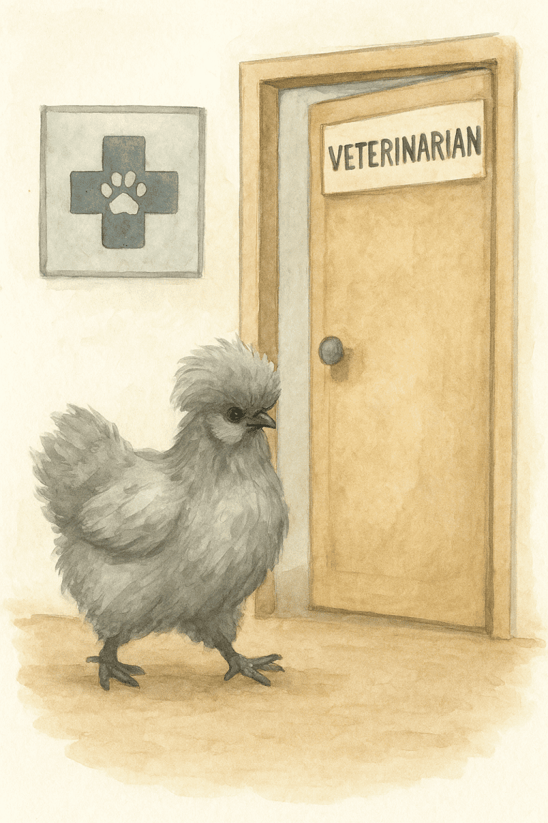 Kura jedwabista wchodzi do gabinetu weterynarza