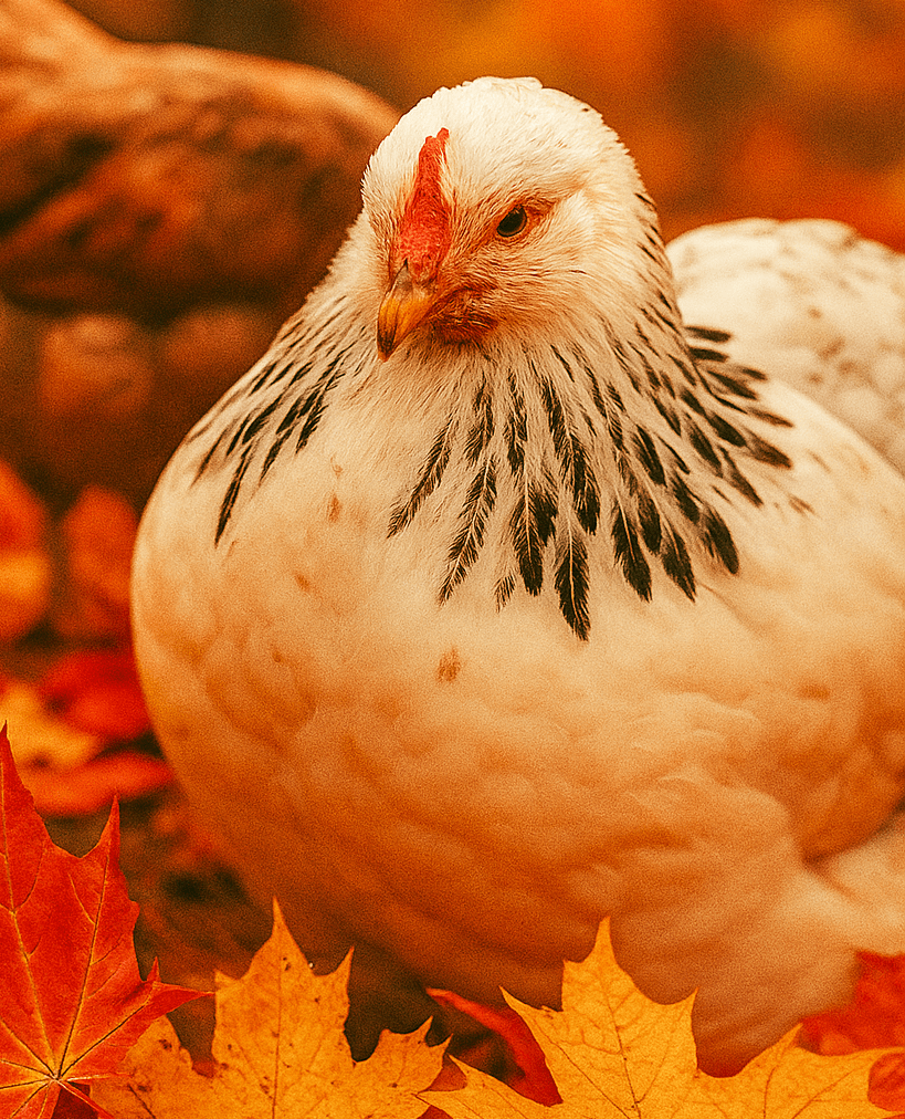kura rasy kochin w jesiennej scenerii